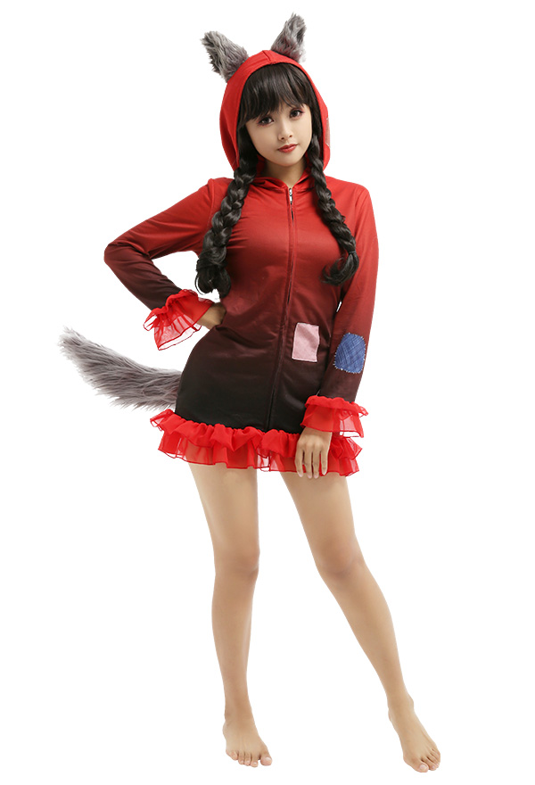 Women Adult Cute Kigurumi Sleepdress Costume Halloween Red Riding Hood Design Onesie Dress Cosplay Costumes