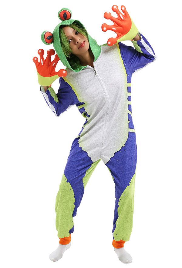 Women Tree Frog Design Onesie Pajamas Kigurumi Animal Long Sleeve Hooded Loungewear Cosplay Costume