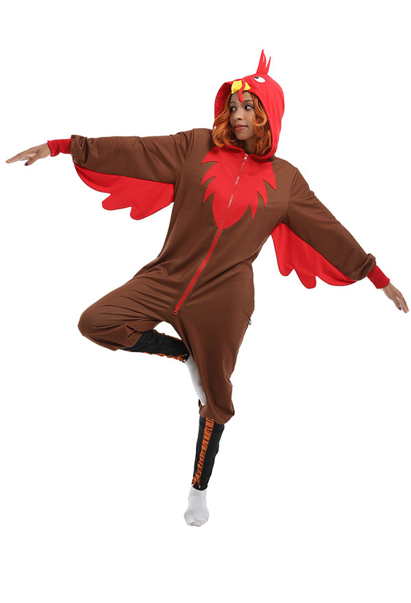 Women Turkey Shape Onesie Pajamas for Thanksgiving Long Sleeve Hooded Kigurumi Loungewear Cosplay Costume