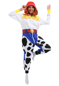 Women Cartoon Cowgirl Hooded Onesie Pajama Loungewear Pattern Print Adults Onesie Homewear Kigurumi Costume Outfits