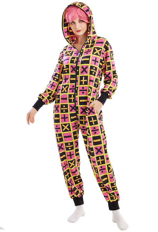 Women Onesie Pajama Plus Minus Times Divided Symbol Loungewear Adult Hooded Homewear Kigurumi Sleepwear	