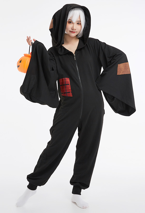 Hexe Onesie Overall mit Kapuzen Pyjamas Homewear Kigurumi Lange Arm Jumpsuit Halloween Cosplay Kostüm