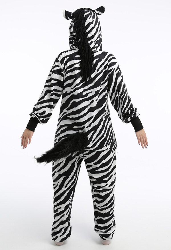 Combinaison Halloween Pyjama Une Pièce de Style de Zebre Noir Blanc Vêtement de Nuit à Manches Longues