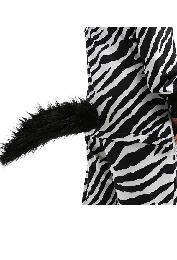 Combinaison Halloween Pyjama Une Pièce de Style de Zebre Noir Blanc Vêtement de Nuit à Manches Longues