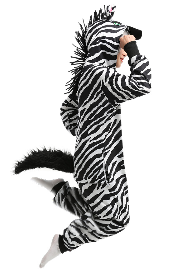 Combinaison Halloween Pyjama Une Pièce de Style de Zebre Noir Blanc Vêtement de Nuit à Manches Longues