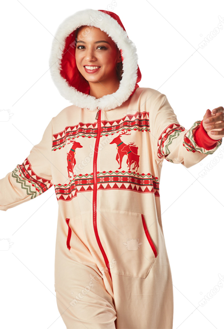 Christmas Women Cartoon Reindeer Pattern Print Onesie Pajamas Loungewear Adult Onesie Homewear Kigurumi Costume Outfits