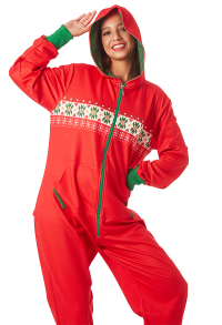 Women Onesie Hooded Pajama with Circular Snowflake Prints