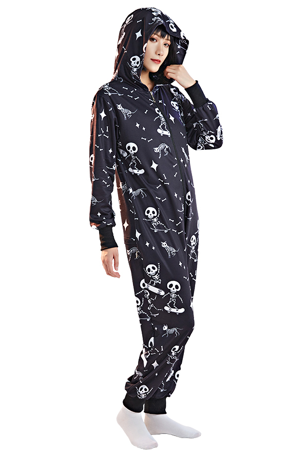 Combinaison Pyjama Style Halloween Motif Squelette Skateboarding Une Pièce Vêtement de Nuit Manches Longues