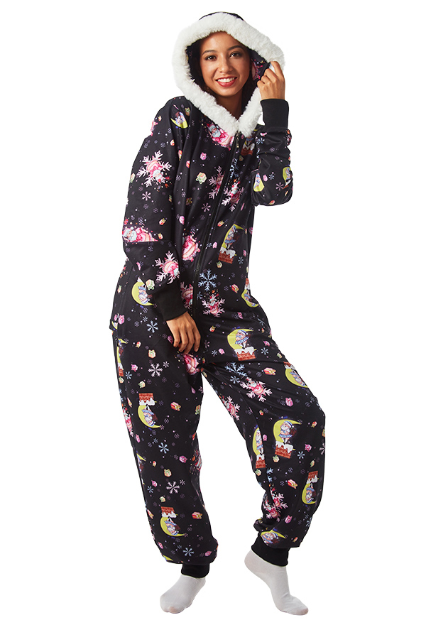 Kawaii Weihnachtsmann Onesie Homewear Kigurumi Overall mit Kapuzen Weihnachten Pyjamas Jumpsuit Cosplay Kostüm