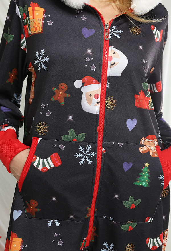 Weihnachten Muster Onesie Overall mit Kapuzen Homewear Kigurumi Pyjamas Jumpsuit Cosplay Kostüm