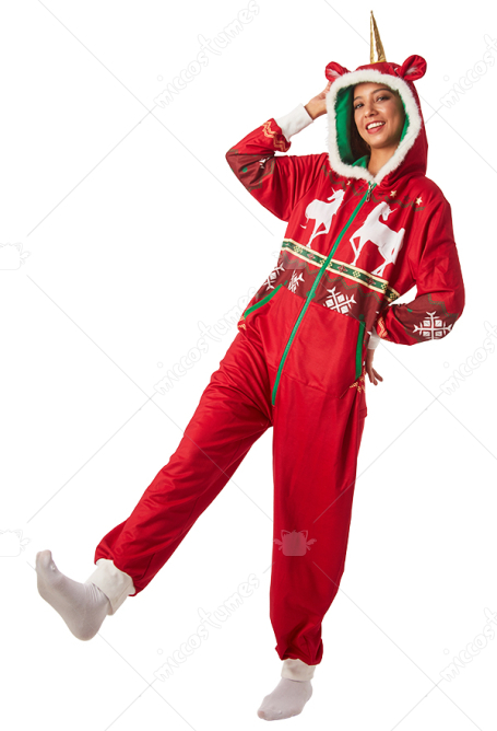 Women Christmas Cartoon Unicorn Pattern Printed Onesie Pajama Loungewear Adult Onesie Homewear Kigurumi Costume Outfits
