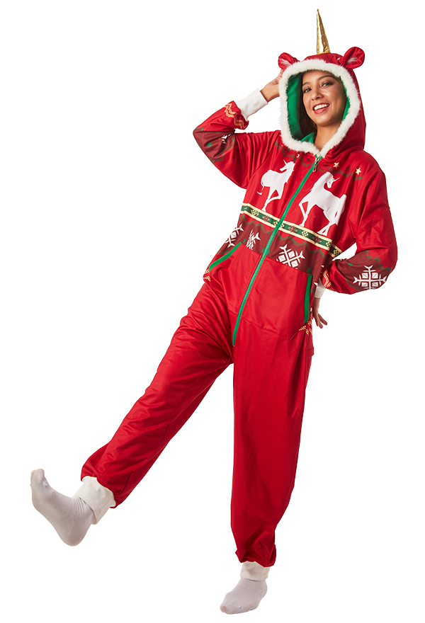 Einhorn Weihnachten Onesie Homewear Kigurumi Overall mit Kapuzen Pyjamas Jumpsuit Cosplay Kostüm