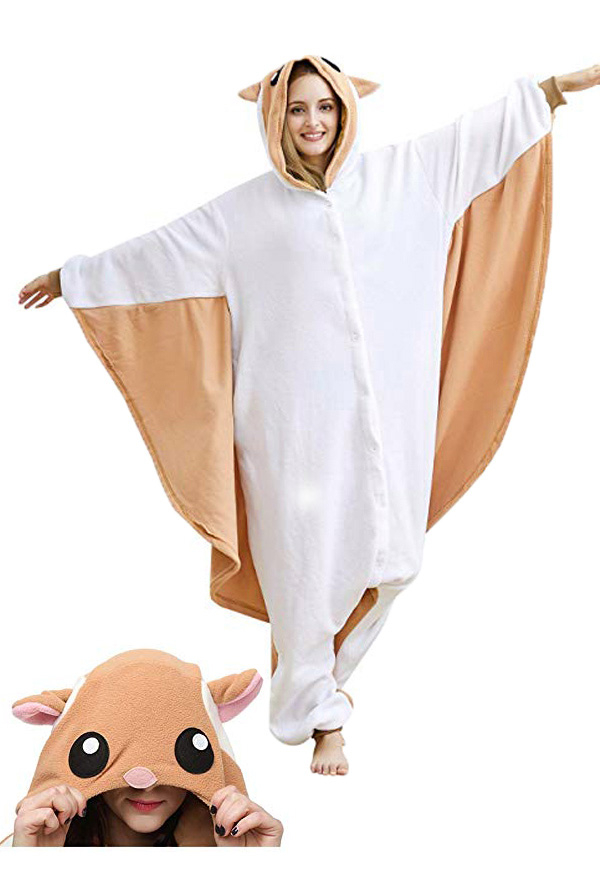 Süß Halloween Fasnacht Furchenzahn-Gleithörnchen Braun Erwachsene Pyjama Schlafanzug Overall mit Kapuze Kostüm