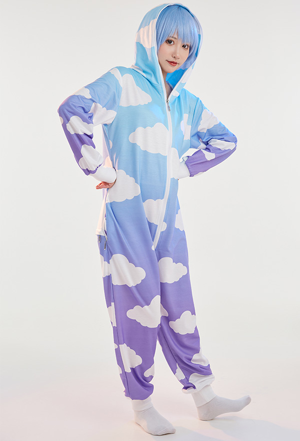 Combinaison Pyjama Halloween Motif Nuage Une Pièce Vêtement de Nuit Manches Longues