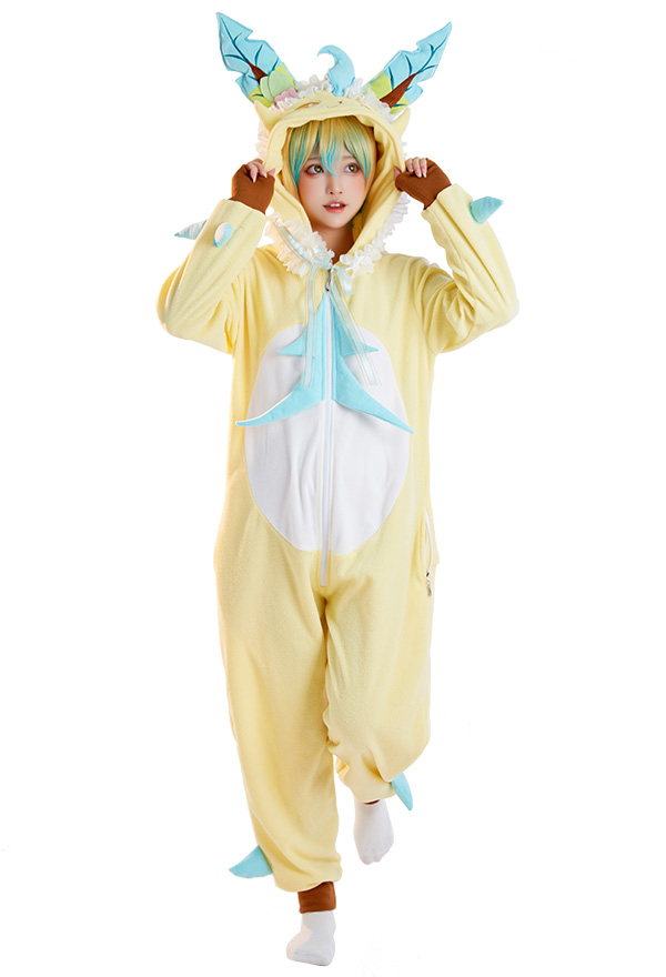 Combinaison Pyjama Halloween Dérivé Leafeon Une Pièce Vêtement de Nuit Kigurumi Manches Longues