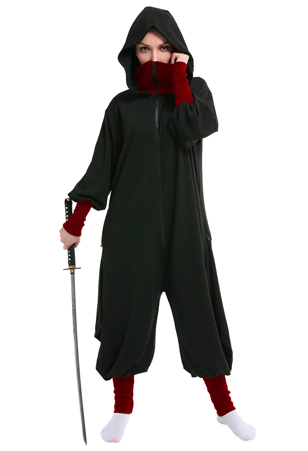 Women Ninja Style Hooded Onesie Pajama Halloween Adult Hooded