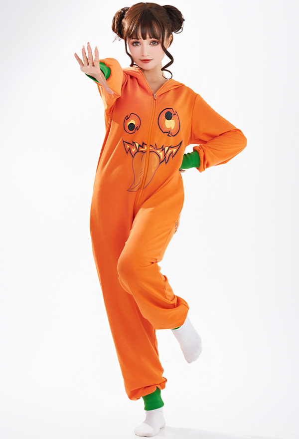 Halloween Pyjama Kürbis Emoji Onesie Kawaii Pajama mit Kapuze Kigurumi