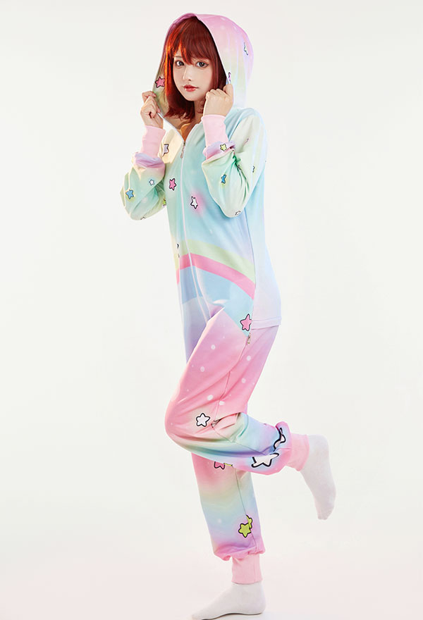 Combinaison Pyjama Motif Rainbow Étoile Une Pièce Vêtement de Nuit Manche Longue