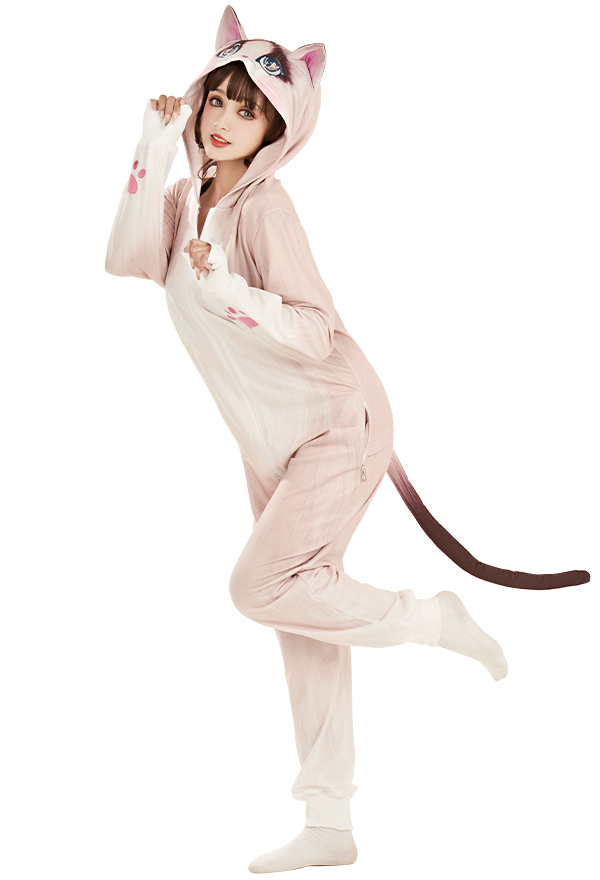 Women Halloween Onesie Pajama Kawaii Cat Style Print Adult