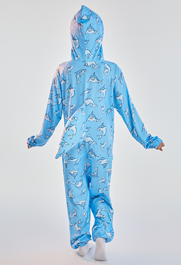 Combinaison Pyjama Halloween Kawaii en Forme de Requin Une Pièce Vêtement de Nuit Manches Longues