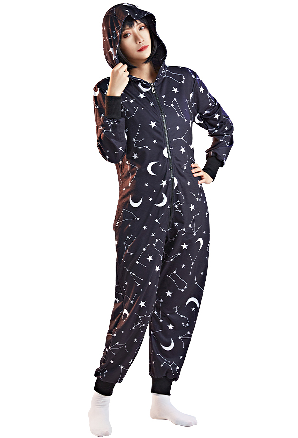 Combinaison Pyjama Style Halloween Motif Série Constellation Une Pièce Vêtement de Nuit Manches Longues