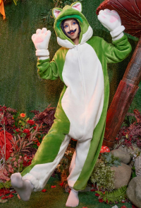 Game Brother Derivative Onesie Pajama Halloween Green Cat  Adult Onesie Homewear Kigurumi Hooded Loungewear Costume