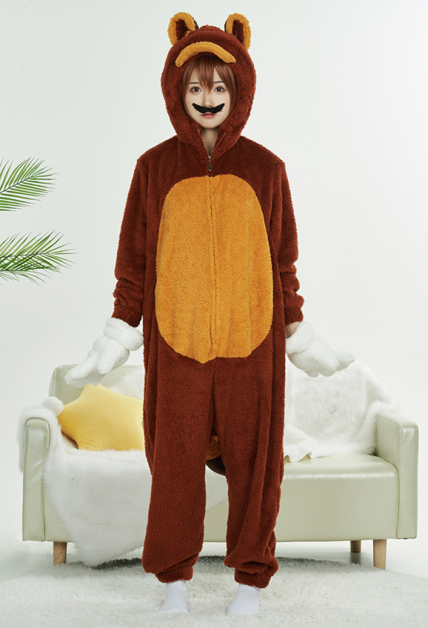 Waschbär Pyjama Cosplay Onesie Kawaii mit Kapuze Cosplay Kostüm mit Handschuhe