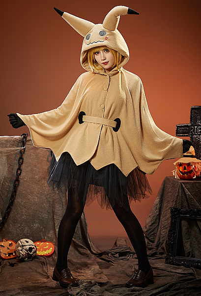 Pikaqu Mimiku Halloween Cloak Dress Costume for Adults