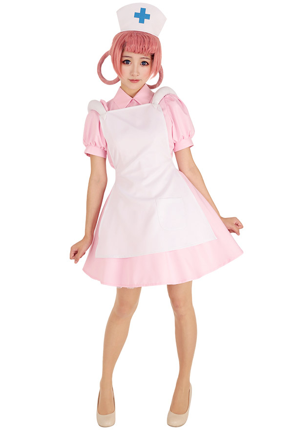 Costume de Cosplay Joy Robe Rose Uniforme d'Infirmière avec Chapeau