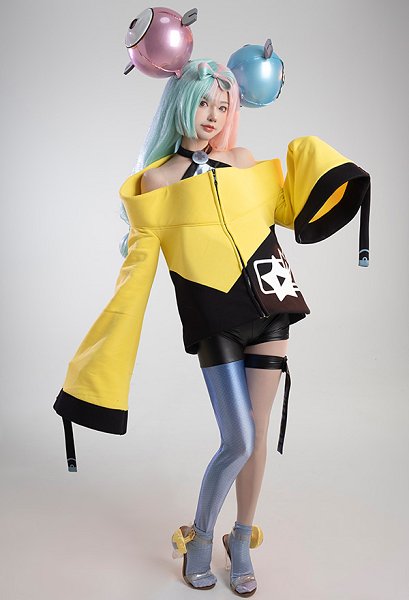 PM Scarlet and Violet Iono Cosplay Costume Halter Crop Top and Jacket with Socks and Leg ring