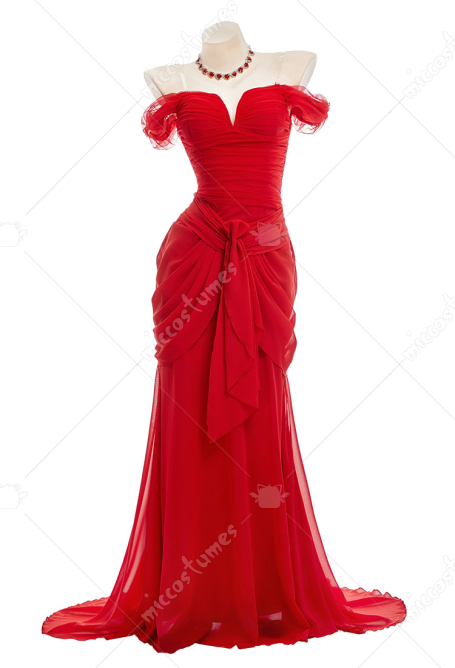 Pretty Woman Vivian Cosplay Costume Dress with Gloves and Necklace