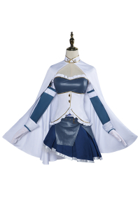 PMMM Magi Magica Miki Sayaka Cosplay Kostüm Blau Weiß Tube Top Rock Set mit Umhang und Handschuhen