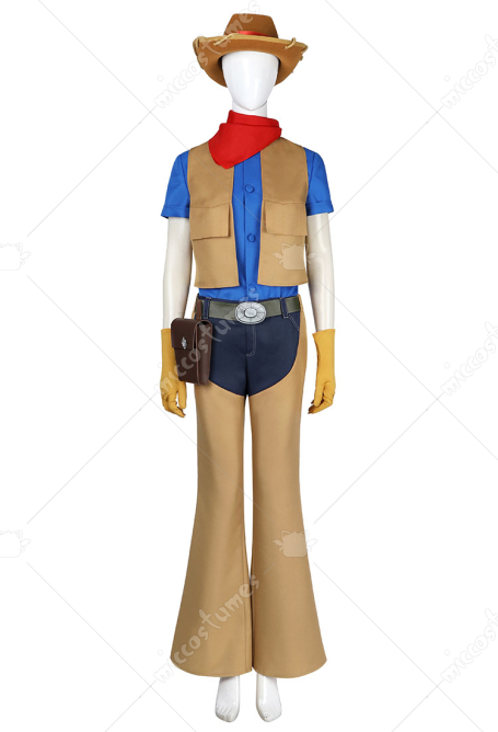 Girl Peach Cosplay Costume Cowgirl Peach Blouse and Vest with Trousers and Waist Bag