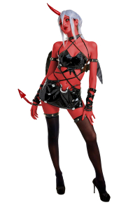 BITE ME LIGHTLY Bat Wings Demon Sexy Lingerie Set Dark Style Black Bandage Halter Bodysuit with Thigh High Socks