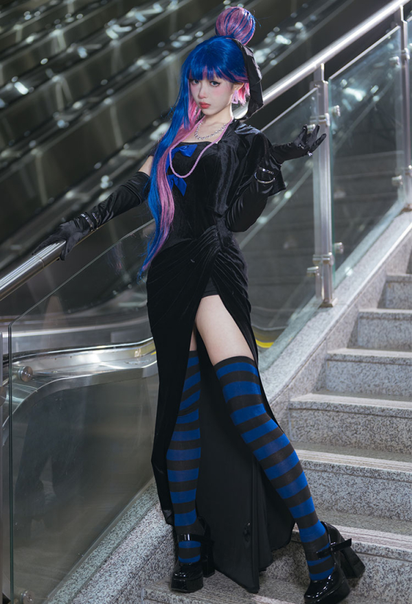 Panty Stocking Cosplay Kostüm Ein Abendkleid mit einem Schultertuch Handschuhen Halskette