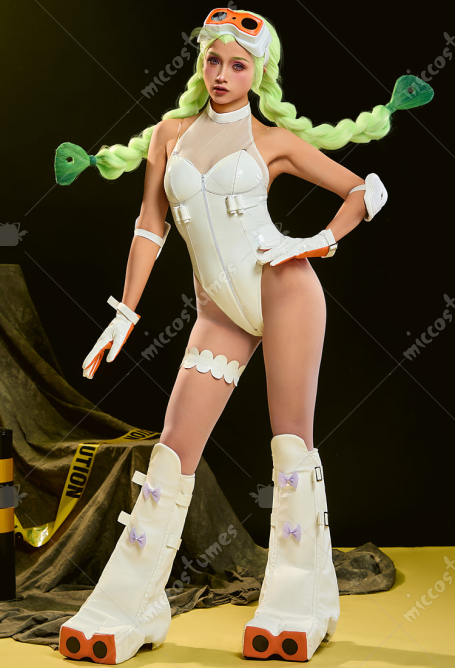 Panty Stocking Gunsmith Geek Girl Cosplay Costume Bodysuit and Vest with Leg Warmer