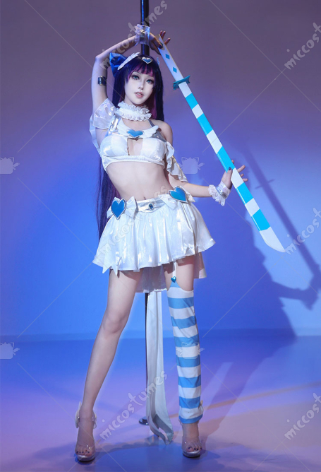 Panty Stocking Stocking Cosplay Costume White Halter Top and Half Skirt with Stockings