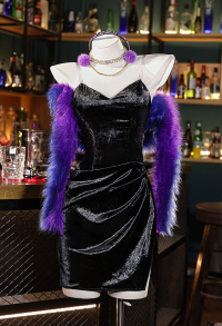 Panty Stocking Panty Cosplay Costume Black Evening Dress with Shawl and Gloves
