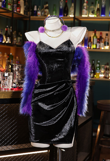 Panty Stocking Panty Cosplay Costume Black Evening Dress with Shawl and Gloves