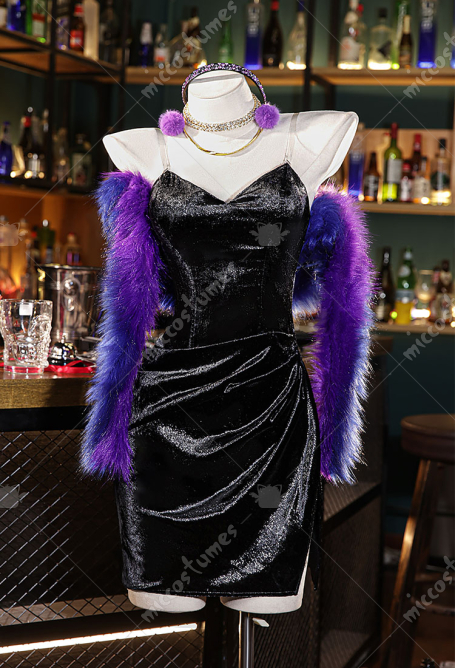 Panty Stocking Panty Cosplay Costume Black Evening Dress with Shawl and Gloves