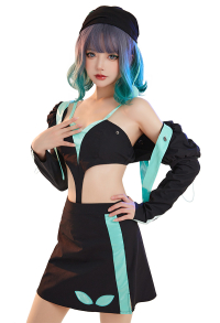 Cyber Attack Women Cybergoth Style Clubwear Black Mint Green Jacket and Skirt Set