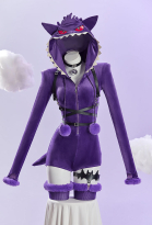 PM Derivative Homewear Sexy Lingerie Bodysuit Purple Hooded Bodycon Romper and Tail with Choker Belt