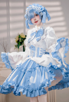 Re Starting Life in Another World Gothic ver Cosplay Costume Blue Lolita Dress with Gloves