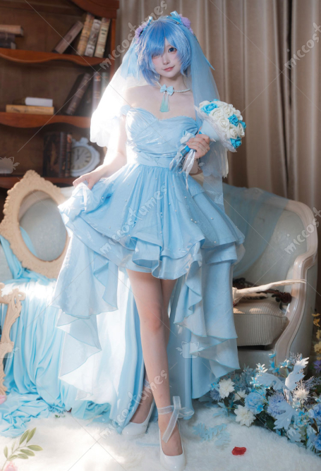 Re Starting Life in Another World Rem Hanayome Wedding Dress with Veil and Bow