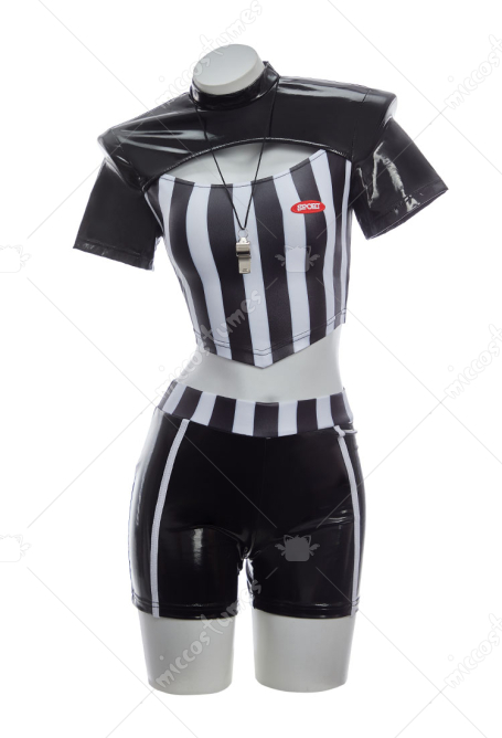 Referee Role-playing Outfit Striped Tracksuit Top and Shorts with Hat and Whistle