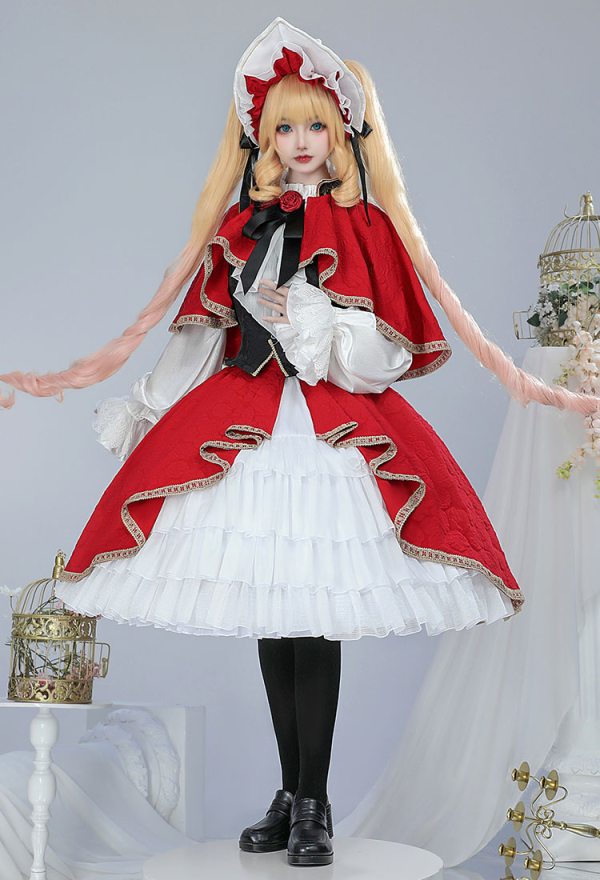 Rozen Maiden Shinku Cosplay Costume Dress and Cloak with Vest and Hat