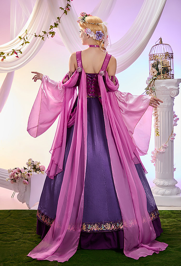 Vestido De Noche Rapunzel Con Cordón Y Encaje, Incluye Corona | Disfraz Medieval Para Halloween, Carnaval Y Fiestas De Cumpleaños
