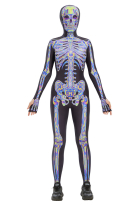 Halloween Laser Skull Print Bodysuit Gothic Skeleton Jumpsuit with Headgear