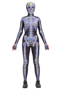 Halloween Laser Skull Print Bodysuit Gothic Skeleton Jumpsuit with Headgear