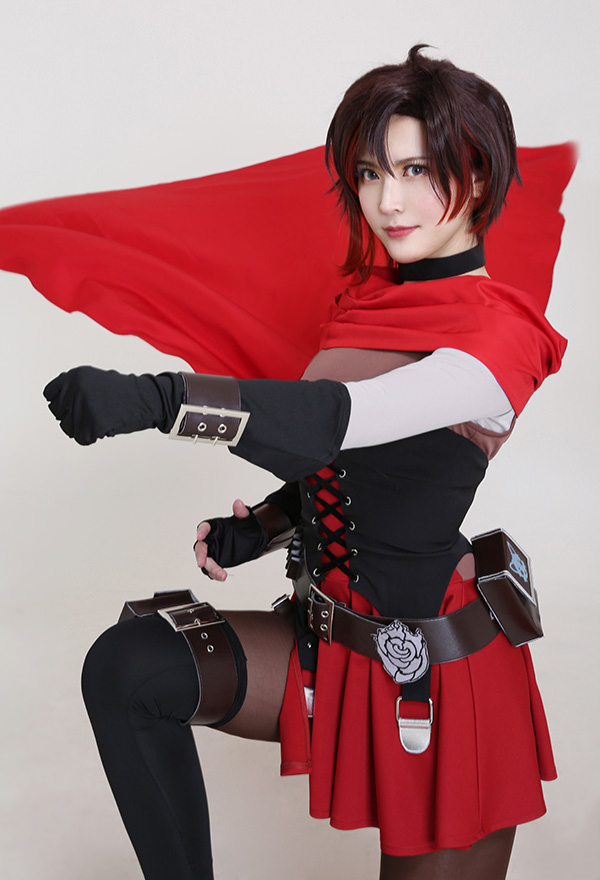 RWBY 7 Ruby Rose Costume de Cosplay Conjunto de Capa y Cinturón